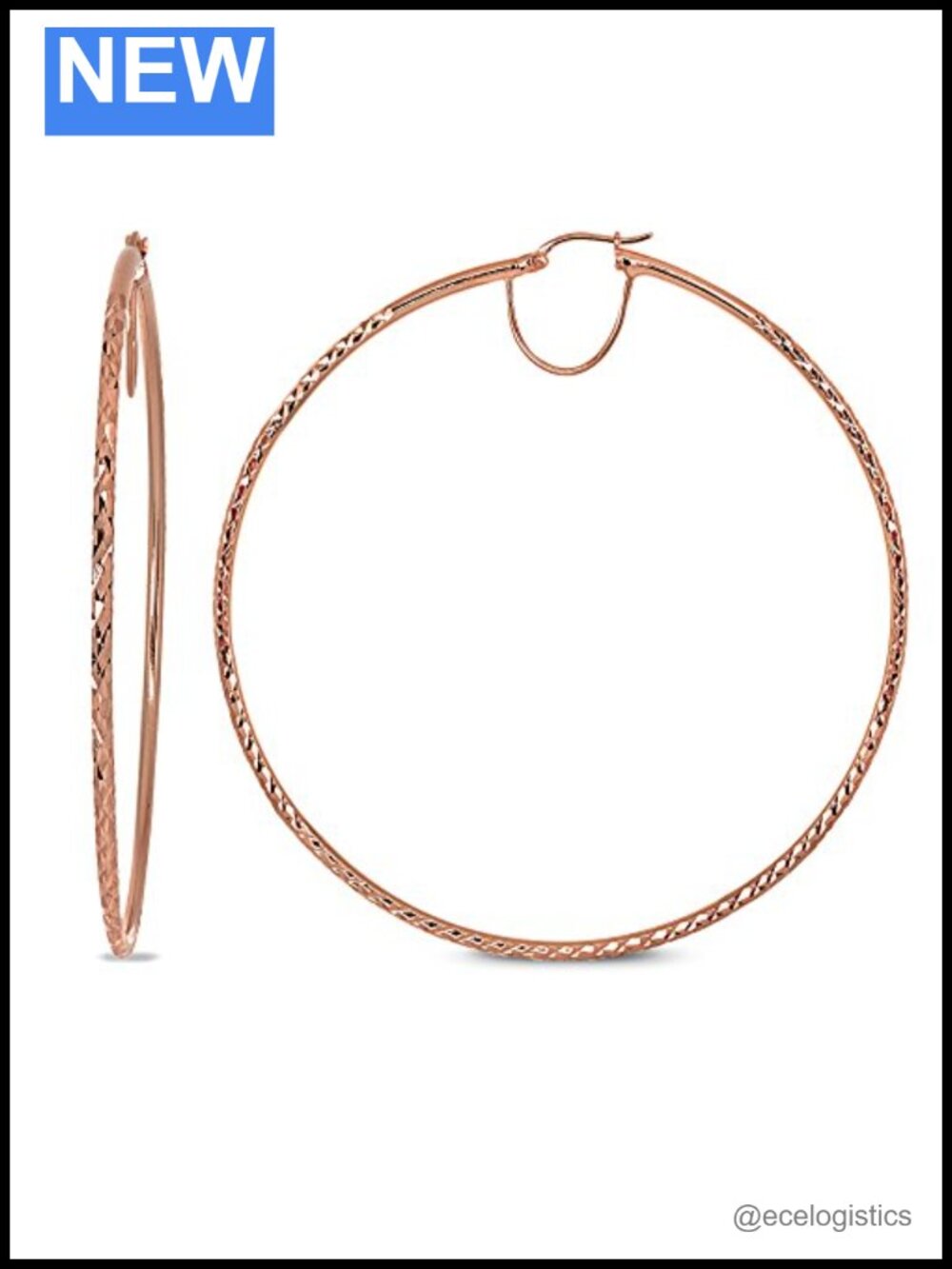 Rose Gold Flash Sterling Silver Diamond-Cut Round Large Hoop Earrings 70mm